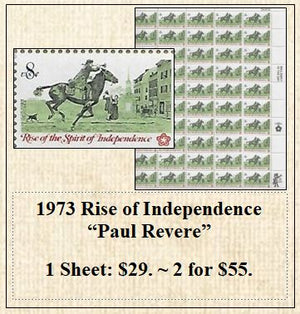 1973 Rise of Independence “Paul Revere” Stamp Sheet
