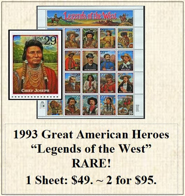 1993 Great American Heroes “Legends of the West” RARE! Stamp Sheet