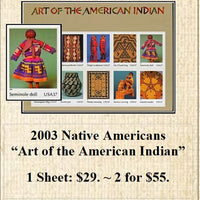 2003 Native Americans “Art of the American Indian” Stamp Sheet