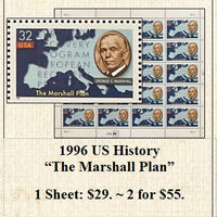 1996 US History “The Marshall Plan” Stamp Sheet