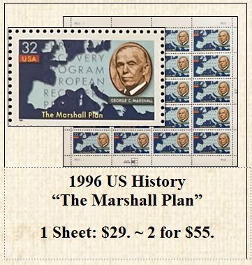 1996 US History “The Marshall Plan” Stamp Sheet