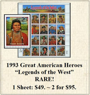 1993 Great American Heroes “Legends of the West” RARE! Stamp Sheet