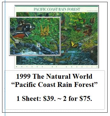 1999 The Natural World “Pacific Coast Rain Forest” Stamp Sheet
