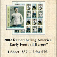 2002 Remembering America “Early Football Heroes” Stamp Sheet