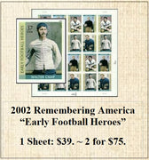 2002 Remembering America “Early Football Heroes” Stamp Sheet