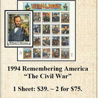 1994 Remembering America “The Civil War” Stamp Sheet
