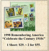 1998 Remembering America “Celebrate the Century 1910s” Stamp Sheet