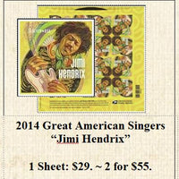 2014 Great American Singers “Jimi Hendrix” Stamp Sheet