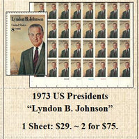 1973 US Presidents  “Lyndon B. Johnson” Stamp Sheet