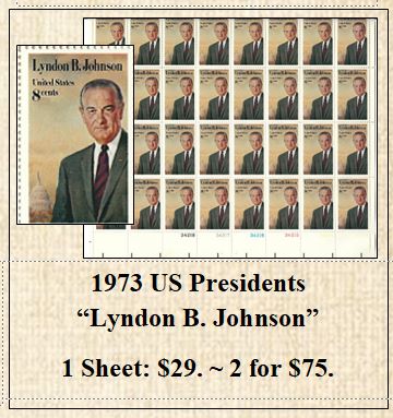 1973 US Presidents  “Lyndon B. Johnson” Stamp Sheet