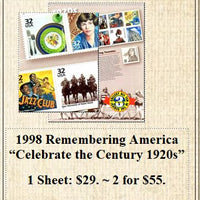 1998 Remembering America “Celebrate the Century 1920s” Stamp Sheet