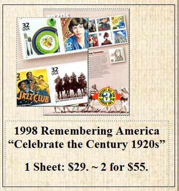 1998 Remembering America “Celebrate the Century 1920s” Stamp Sheet