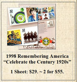 1998 Remembering America “Celebrate the Century 1920s” Stamp Sheet