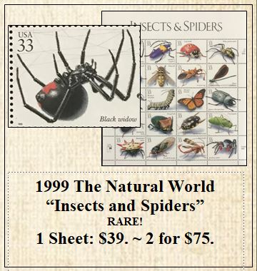 1999 The Natural World “Insects and Spiders” RARE! Stamp Sheet