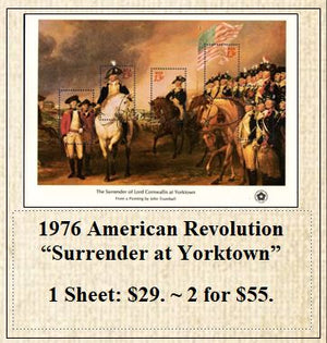 1976 American Revolution “Surrender at Yorktown” Stamp Sheet