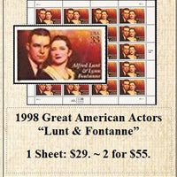 1998 Great American Actors “Lunt & Fontanne” Stamp Sheet