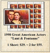 1998 Great American Actors “Lunt & Fontanne” Stamp Sheet