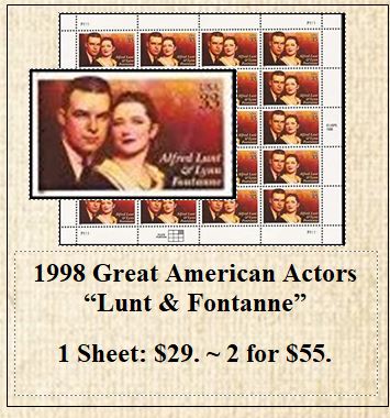 1998 Great American Actors “Lunt & Fontanne” Stamp Sheet
