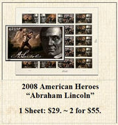 2008 American Heroes “Abraham Lincoln” Stamp Sheet
