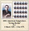 2001 American Songwriters “Irving Berlin” Rare! Stamp Sheet