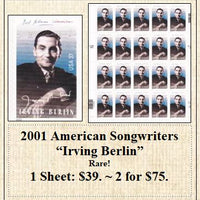 2001 American Songwriters “Irving Berlin” Rare! Stamp Sheet