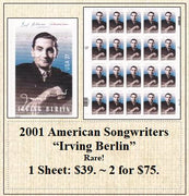 2001 American Songwriters “Irving Berlin” Rare! Stamp Sheet