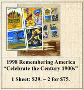 1998 Remembering America “Celebrate the Century 1900s” Stamp Sheet