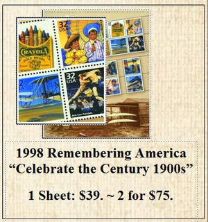1998 Remembering America “Celebrate the Century 1900s” Stamp Sheet