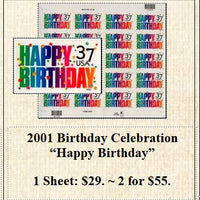 2001 Birthday Celebration “Happy Birthday” Stamp Sheet