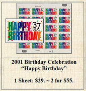 2001 Birthday Celebration “Happy Birthday” Stamp Sheet