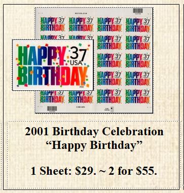 2001 Birthday Celebration “Happy Birthday” Stamp Sheet