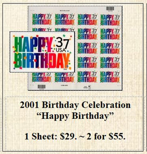 2001 Birthday Celebration “Happy Birthday” Stamp Sheet