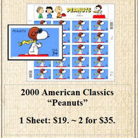2000 American Classics “Peanuts” Stamp Sheet
