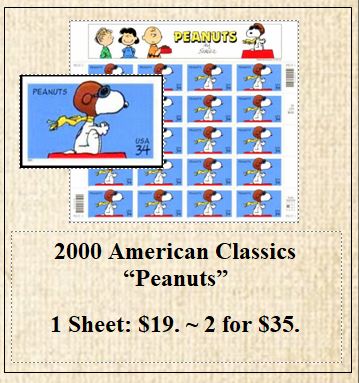 2000 American Classics “Peanuts” Stamp Sheet
