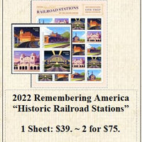 2022 Remembering America “Historic Railroad Stations” Stamp Sheet