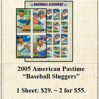2005 American Pastime  “Baseball Sluggers” Stamp Sheet