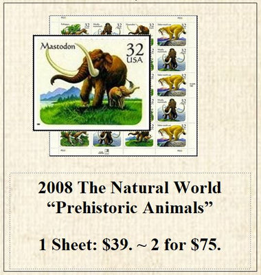 2008 The Natural World “Prehistoric Animals” Stamp Sheet