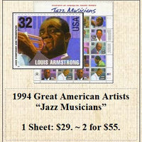 1994 Great American Artists “Jazz Musicians” Stamp Sheet
