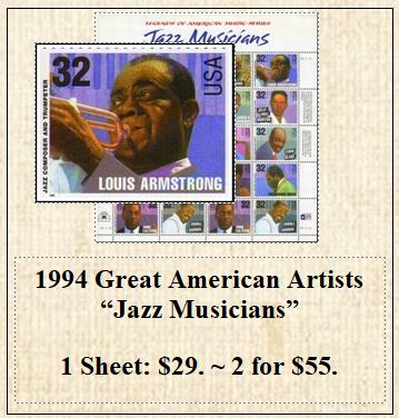 1994 Great American Artists “Jazz Musicians” Stamp Sheet