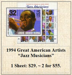1994 Great American Artists “Jazz Musicians” Stamp Sheet