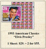 1993 American Classics “Elvis Presley” Stamp Sheet