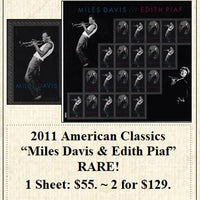 2011 American Classics “Miles Davis & Edith Piaf” RARE! Stamp Sheet