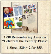 1998 Remembering America “Celebrate the Century 1930s” Stamp Sheet