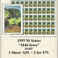 1995 50 States “1846 Iowa” RARE! Stamp Sheet