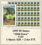 1995 50 States “1846 Iowa” RARE! Stamp Sheet