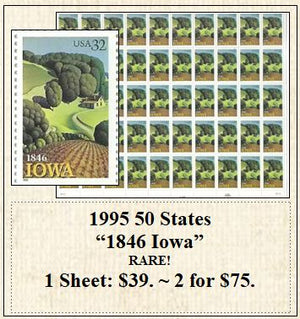 1995 50 States “1846 Iowa” RARE! Stamp Sheet