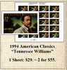 1994 American Classics “Tennessee Williams” Stamp Sheet