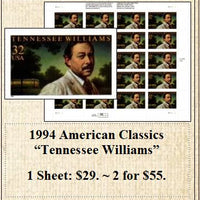 1994 American Classics “Tennessee Williams” Stamp Sheet