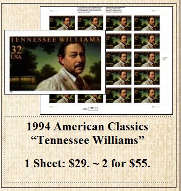 1994 American Classics “Tennessee Williams” Stamp Sheet