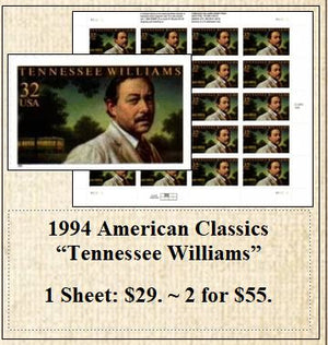1994 American Classics “Tennessee Williams” Stamp Sheet